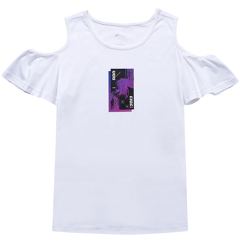 LI-NING KIDS童装女中大童时尚露肩透气公主短袖T恤