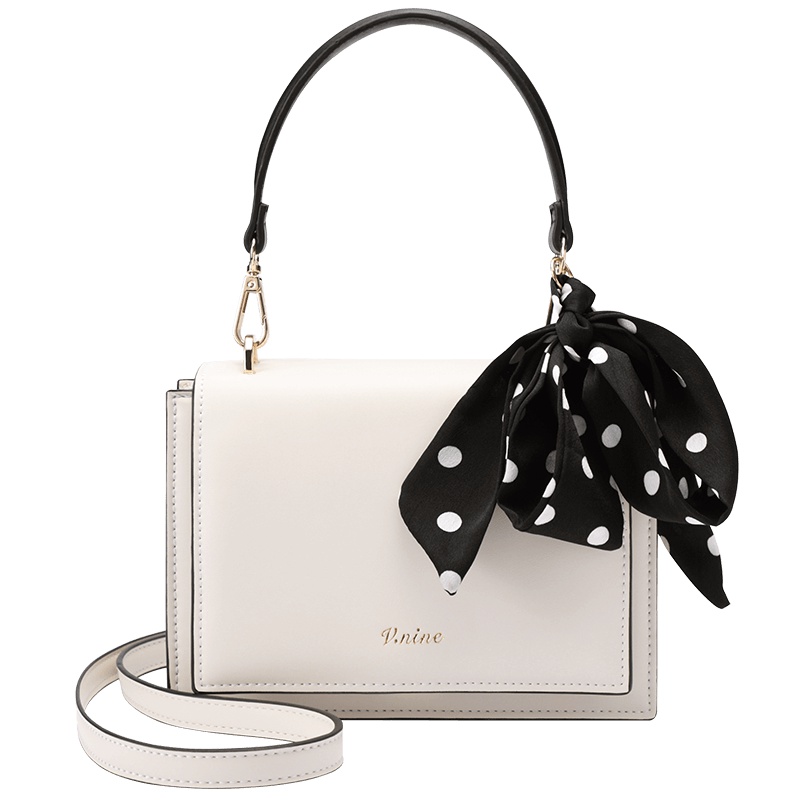 第九城（V.NINE） 单肩包女士包包2019新款丝巾蝴蝶结手提包时尚波点百搭斜挎包