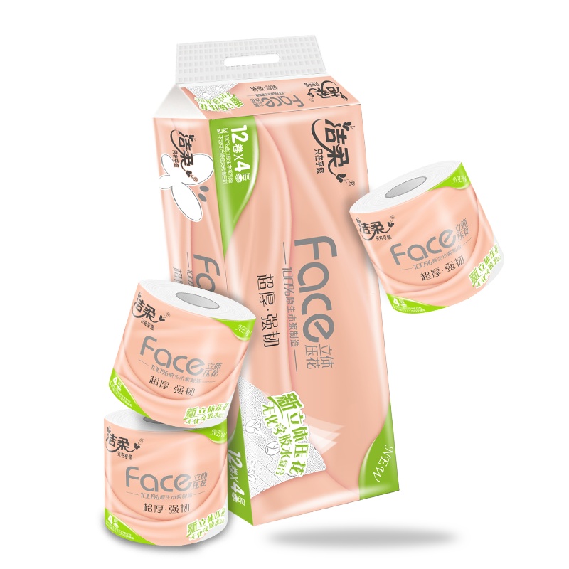 洁柔 卷纸 粉Face系列 四层120克*12卷 有芯卷纸 卫生纸 新老包装交替发货