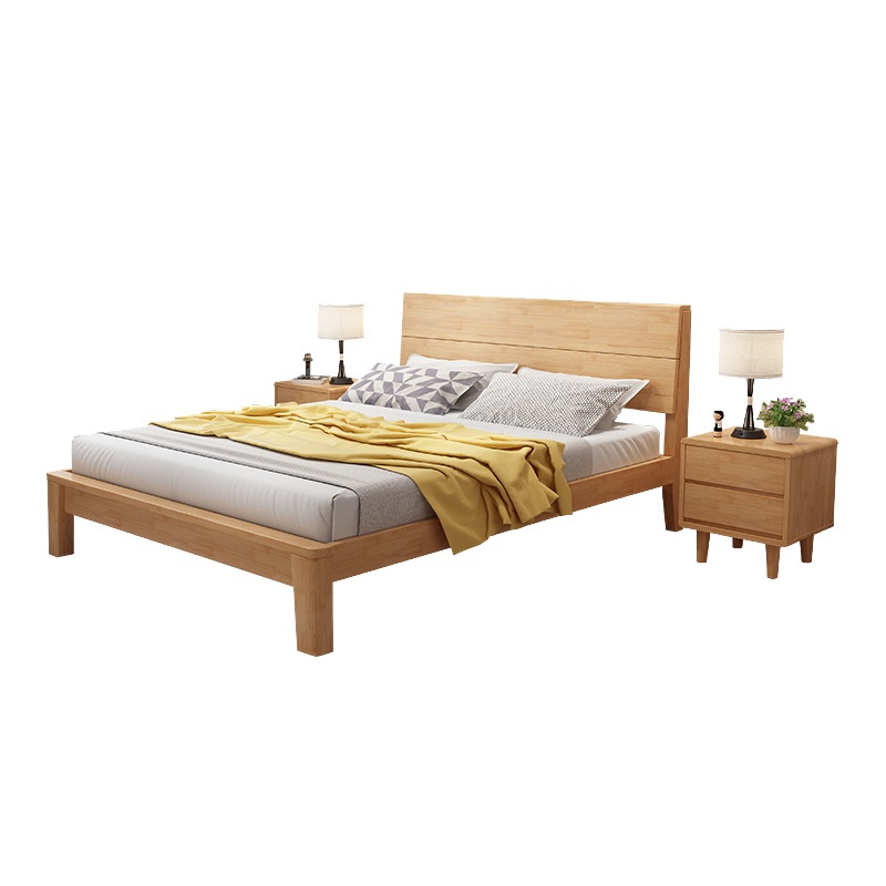 一米色彩 实木床 双人床单人床双人床木质简约现代床架胡桃木色1.8米主卧大床可充电USB宜家北欧 卧室家具