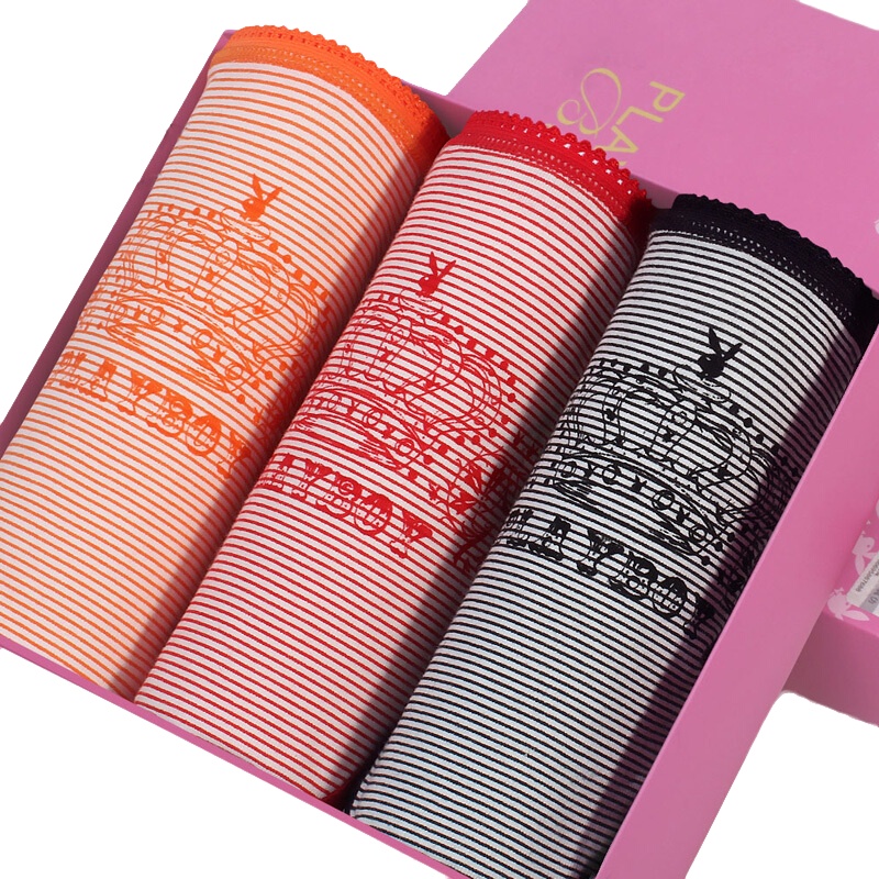 花花公子女士内裤打底裤女三角内裤中腰棉质内裤女5684-3条装