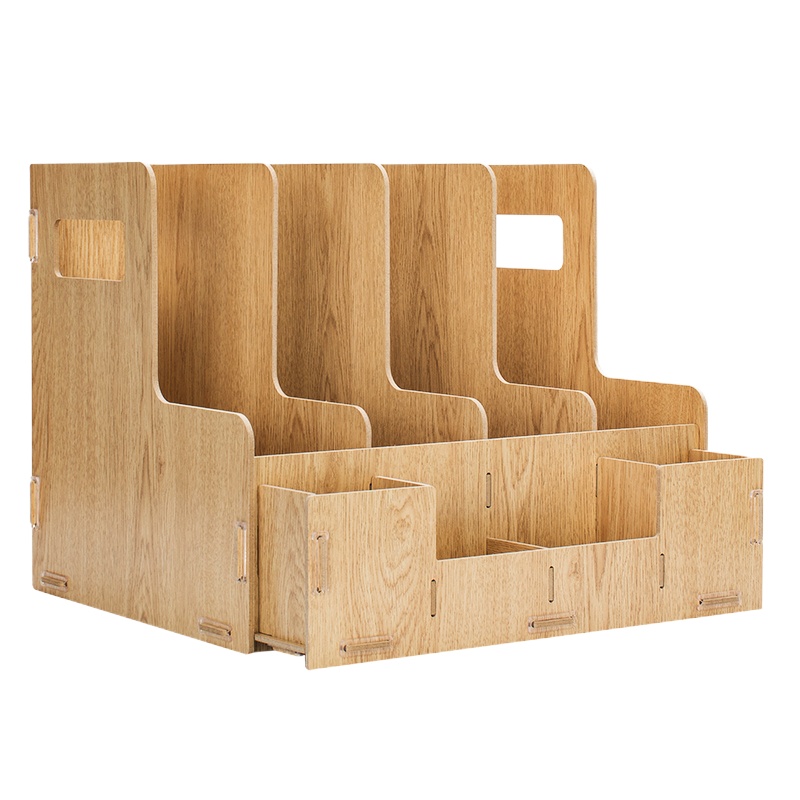 得力(deli) 原木色79221 四联多功能组合桌面文件框 木制DIY创意拼装文件栏收纳盒 办公用品