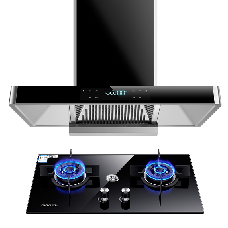爱德(aide)欧式油烟机 [变频烟灶套餐]直吸式T型顶吸式烟机28立方大吸力 TT10+QD26B 液化气 自行安装