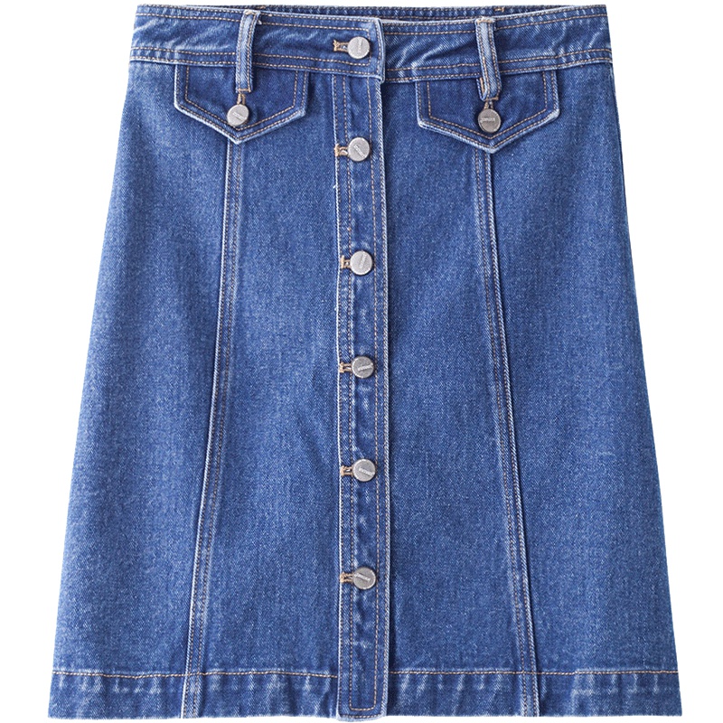 茵曼2019夏装新款纯棉中腰拼接显瘦简约百搭复古文艺牛仔半身裙女