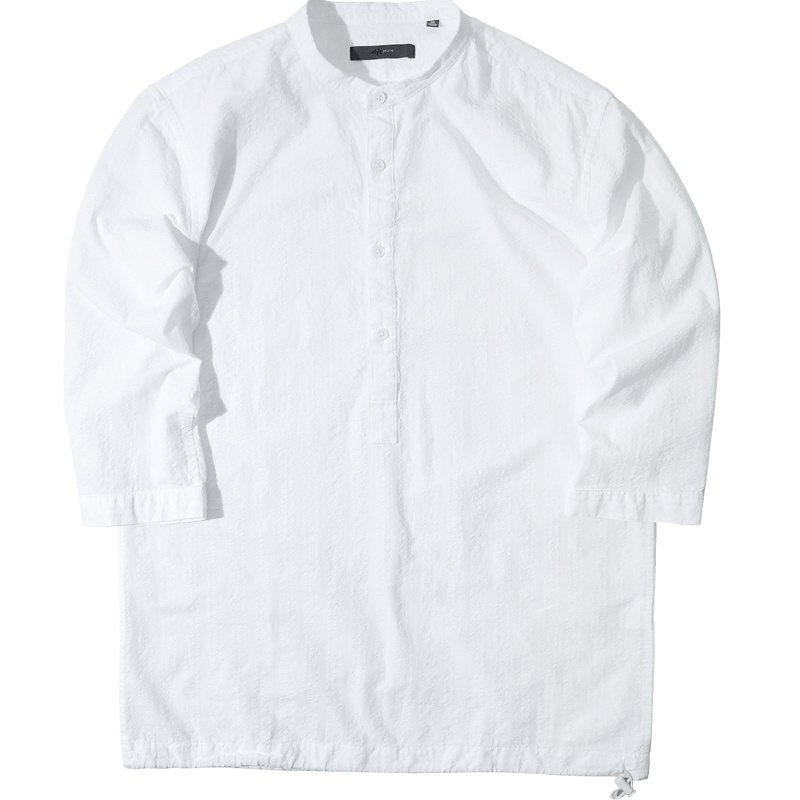 黑鲸简约七分袖衬衫男2019夏季男装套头休闲衬衣男CNEBJ29002A