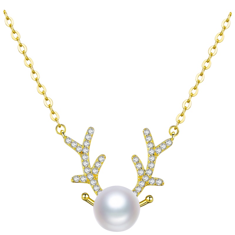 佰色传情(BRIR)925银项链淡水珍珠吊坠女锁骨链麋鹿韩版简约学生森系网红情人节礼物送女友