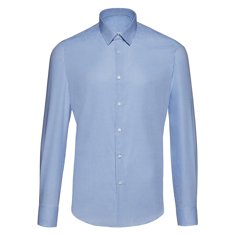 码尚定制MatchU埃及棉商务免烫衬衫 购买后会发送量体链接 2020春秋新款全棉男士商务衬衫 浅蓝小格纹