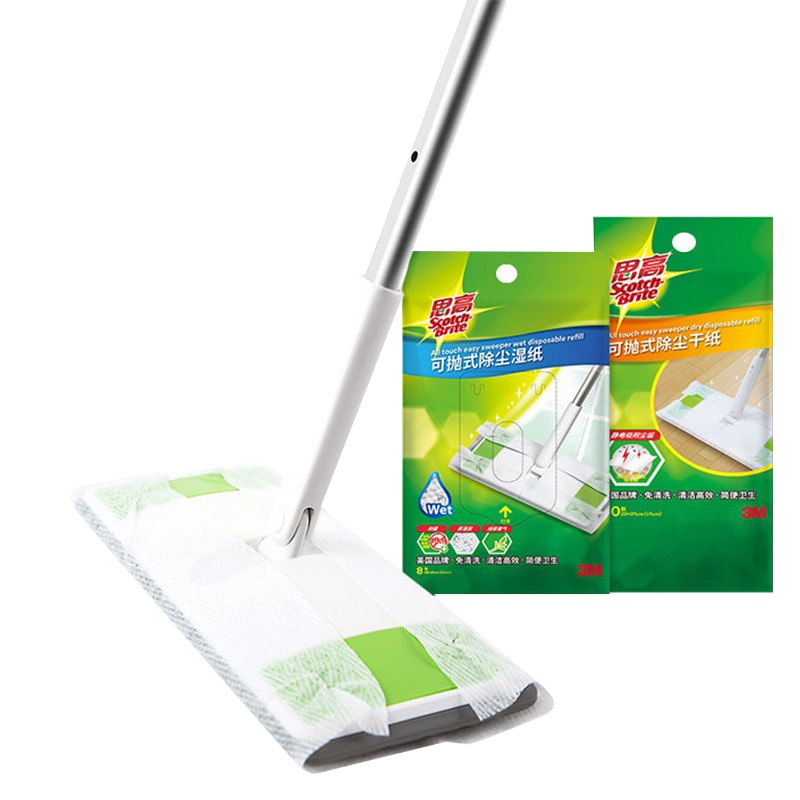 3M平板拖把家用静电除尘纸除尘拖把免手洗木地板家用懒人静电拖把（一包干纸+一包湿纸）