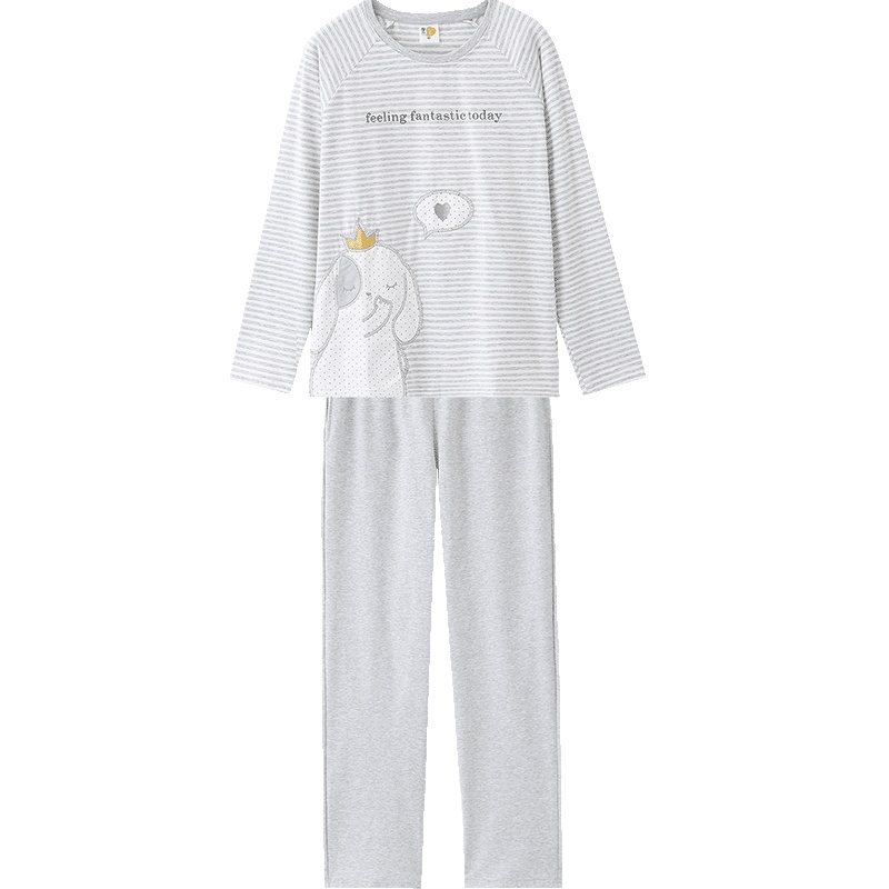 都市丽人【亲肤棉质 趣味印花】时尚条纹圆领长袖秋冬女士家居服睡衣1H9210