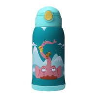face儿童保温水杯带吸管两用316不锈钢男女幼儿园宝宝防摔水壶FC018-森林绿