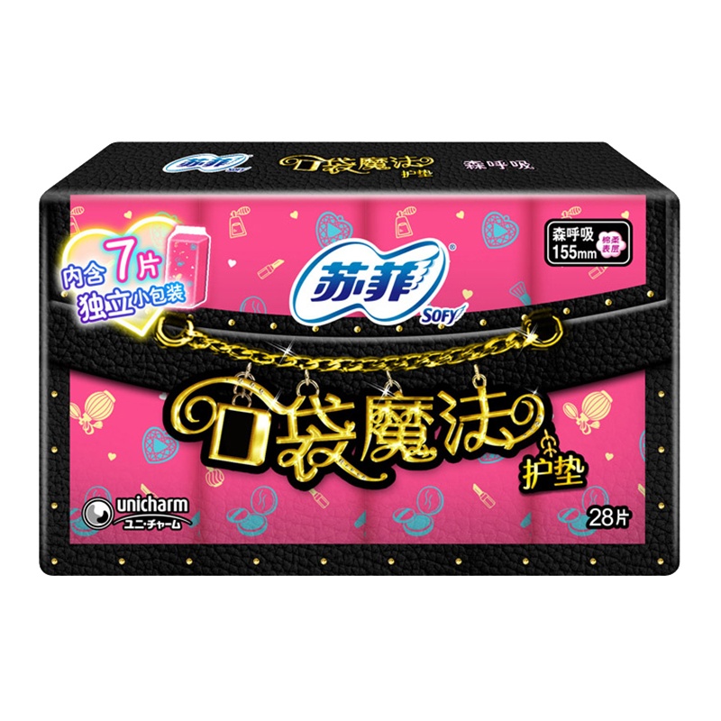 苏菲Sofy 口袋魔法美妆心情扑克牌森呼吸芳香感护垫卫生巾155mm 28片 超薄棉柔姨妈巾