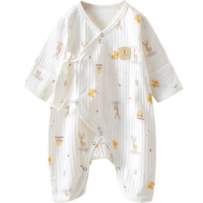 童泰秋款新生儿纯棉蝴蝶哈衣0-3个月男女宝宝系带连体衣婴儿爬服