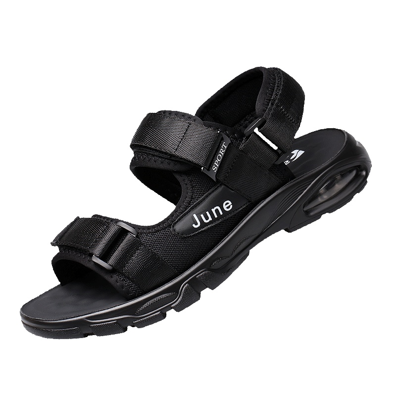 牧伦奴仕(MULUNUSHI)休闲沙滩鞋男士凉鞋夏季新款透气网布凉拖鞋男休闲鞋青年轻便拖鞋气垫减震户外男潮鞋黑58020