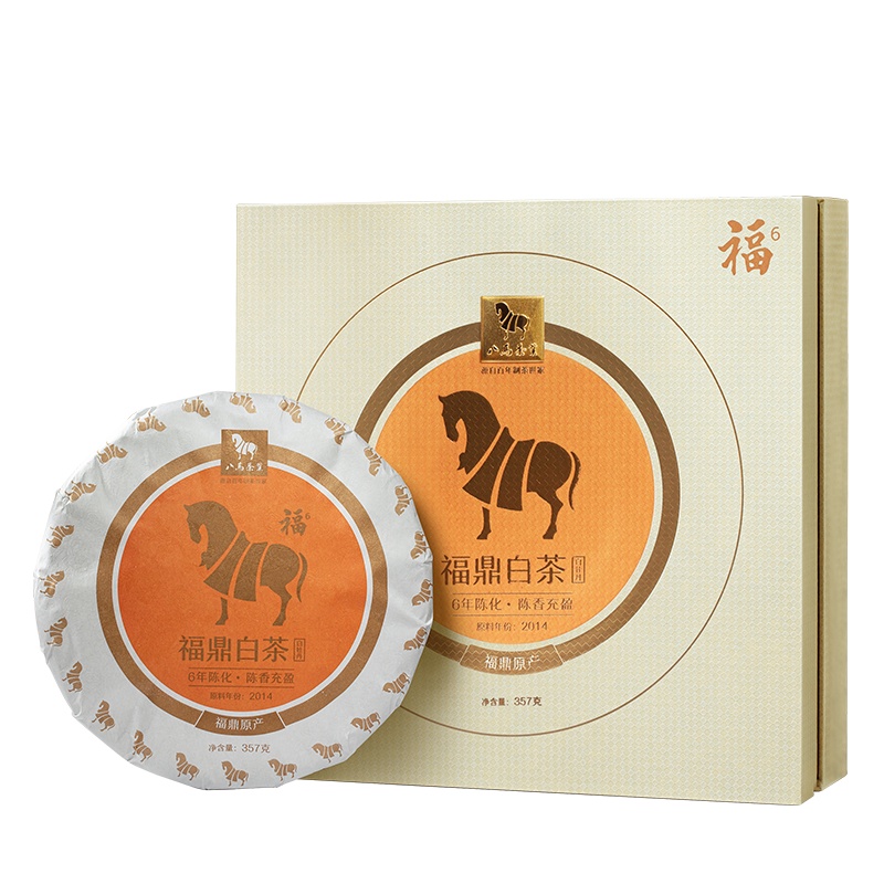 八马茶叶 新品福鼎原产白茶白牡丹6年藏白茶饼茶礼盒装357g