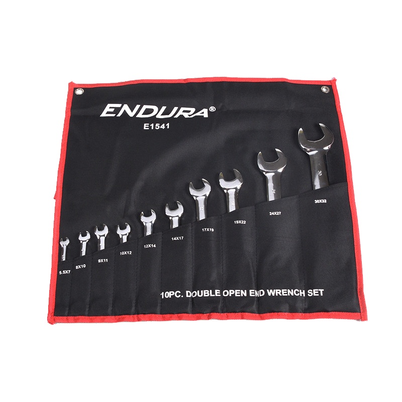力易得(ENDURA)10件套铬钒钢双开口扳手 双头呆扳手组套 E1541