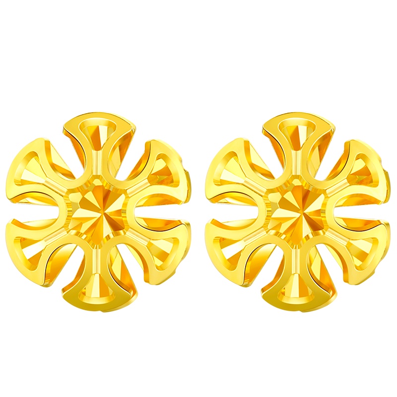 佰色传情18K金耳饰女简约彩金耳钉车花Au750立体耳环送女友送闺蜜生日礼物