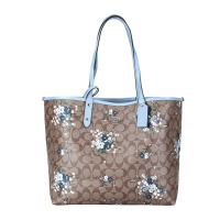 COACH 蔻驰 奢侈品 女士卡其印花PVC手提单肩双面托特包