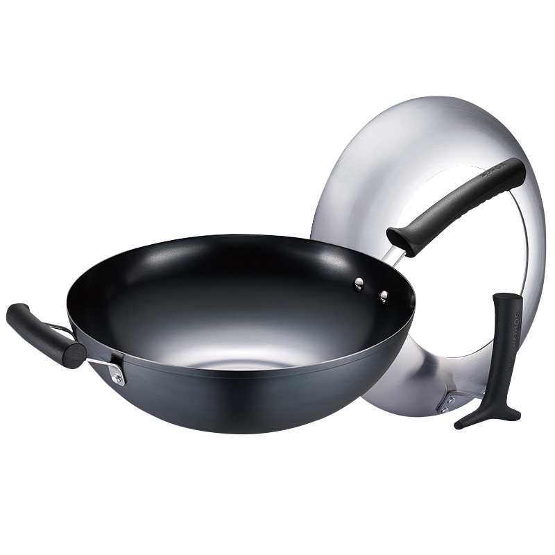 苏泊尔(SUPOR)真不锈聚能健康铁锅.可视可立玻璃锅盖32cm无涂层不生锈家用炒锅 FC32T1