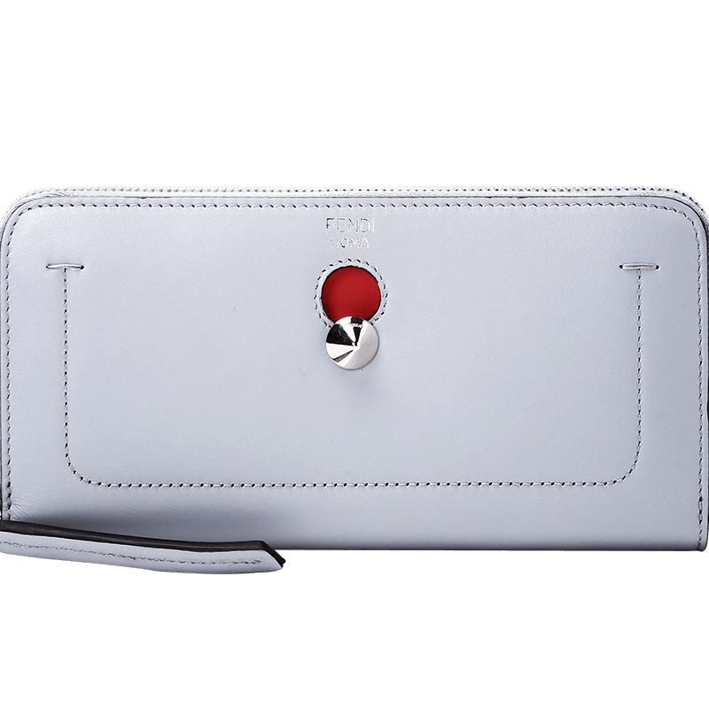 FENDI/芬迪 女钱包缝线饰边锥形铆钉长款腕带手拿拉链钱夹 8M0382