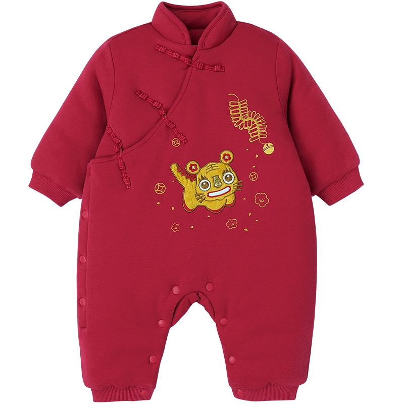 英氏童装婴儿连体衣宝宝新年装夹棉哈衣外出爬服秋冬新年装