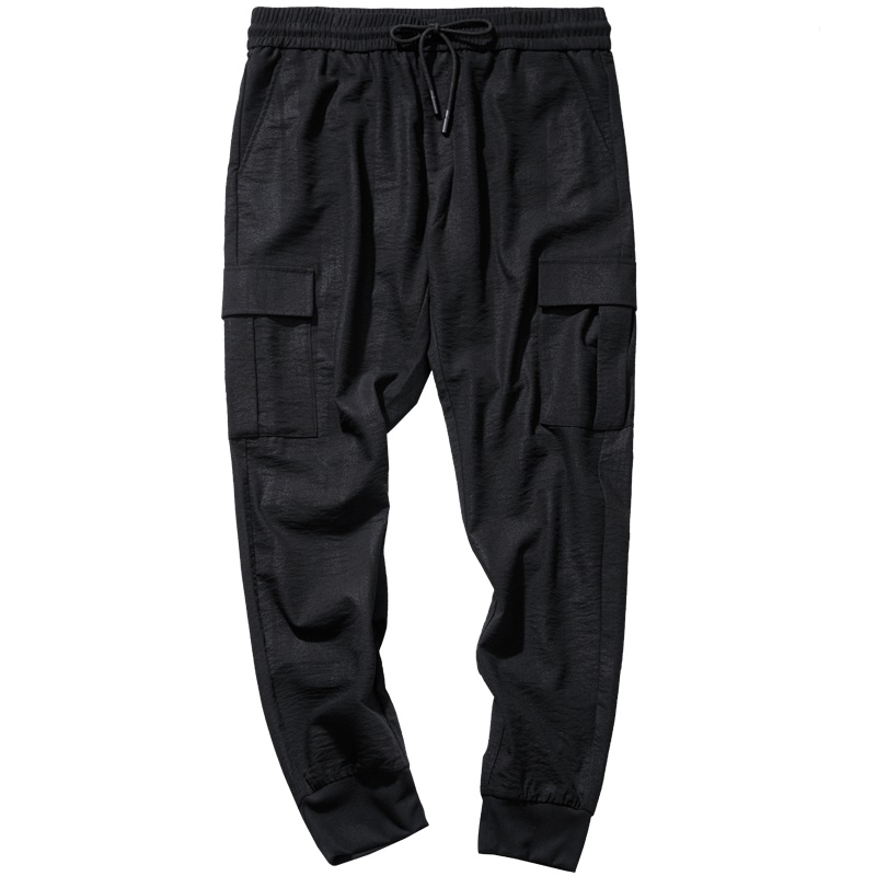 千纸鹤男装裤子2019夏季新款黑色休闲束脚九分运动裤男90125