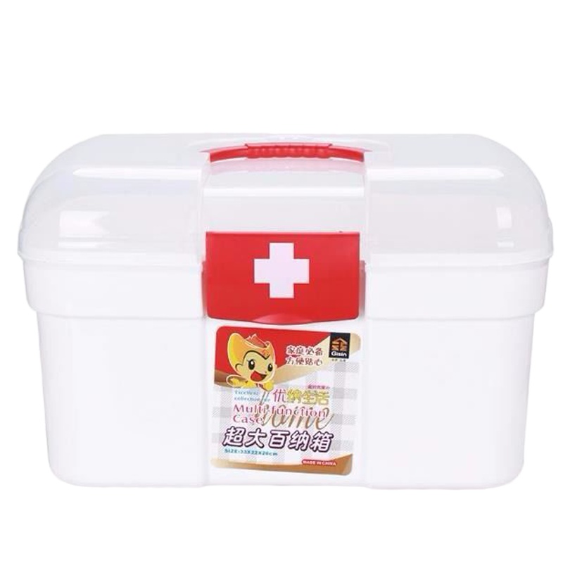 家庭用多层大号药箱医药箱塑料药品收纳箱文具美甲化妆品收纳盒|白色/蓝扣粉扣随机发 两层小号