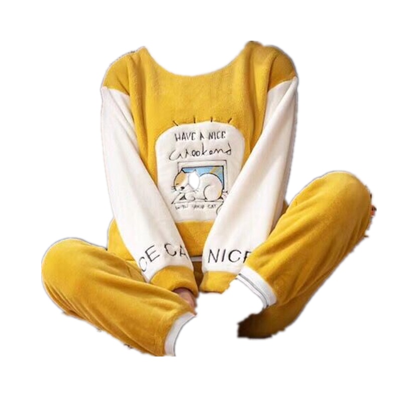 正品高级珊瑚绒可爱睡衣女加厚加绒保暖法兰绒韩版休闲冬天可外穿家居服套装