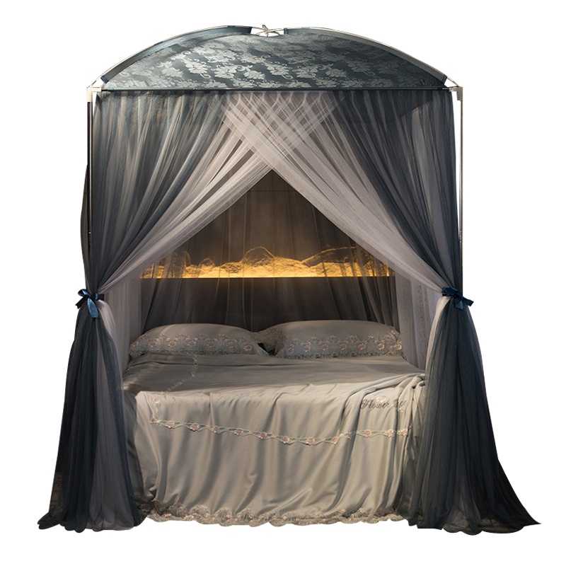 京城派 2021新款双层加密帐纱蚊帐U型落地式蚊帐家用夏天三开门落地支架宫廷加密方便拆洗