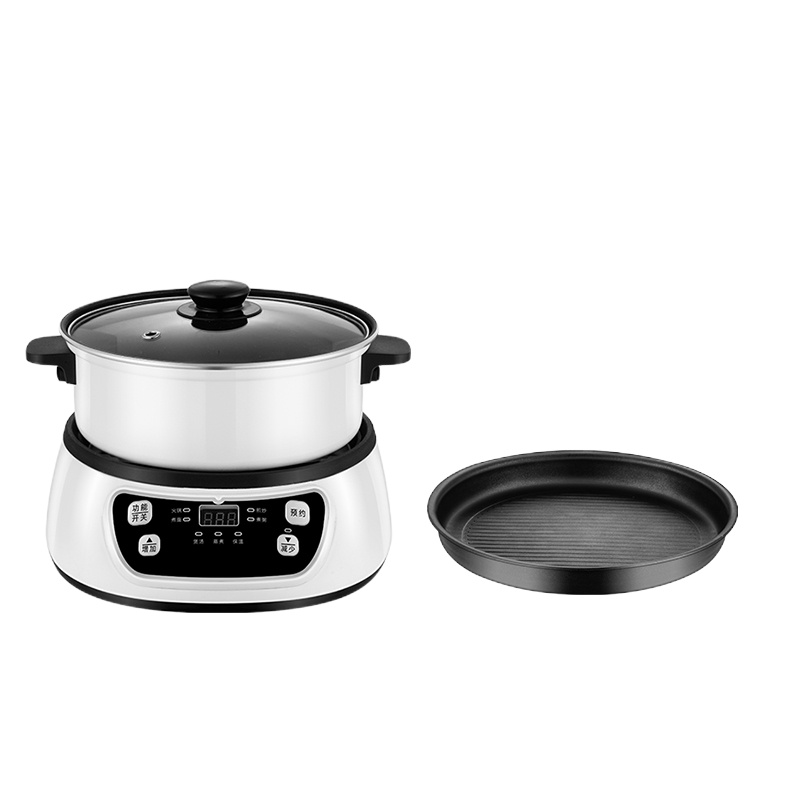 分体式电煮锅黄金蛋多功能火锅锅家用电炒锅蒸煮一体小型宿舍煮面锅 新欧白2.0L智能款+烤盘收藏赠礼分体不粘