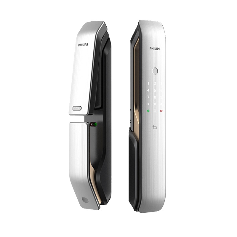 飞利浦(PHILIPS)192 智能锁 9200 指纹密码锁 家用防盗门锁推拉磁卡电子锁 APP蓝牙连接 珍珠银