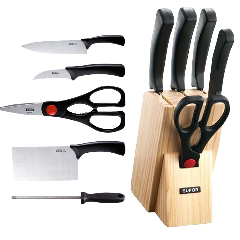 苏泊尔(SUPOR)利刃系列六件套 切片刀多用刀削果皮刀厨房剪磨刀棒刀座全套厨房刀具T0824-2