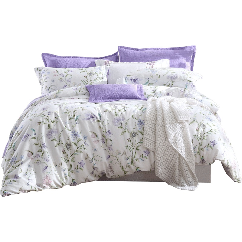 梦洁(MENDALE)家纺 秋冬纯棉磨毛印花双面四件套田园风清新花卉套件清蔓1.5m1.8m大尺寸床上套件