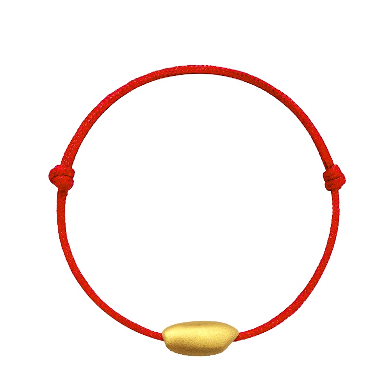 手拉手(Slaso) 鼠年有米黄金红绳手链 生肖鼠黄金手链手串女士 3D硬金大米 本命年红绳手链情侣款 定价 送恋人