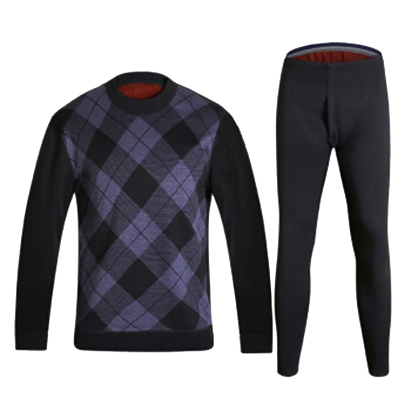 南极人NanJiren中老年人保暖内衣套装加绒加厚冬季抗寒打底衫印花款时尚圆领秋衣秋裤冬季C6023