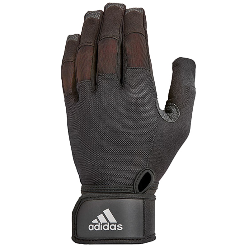 Adidas阿迪达斯登山手套男士户外骑行健身防滑支撑护掌护腕通风干爽绒面 硅胶触屏可用全指手套