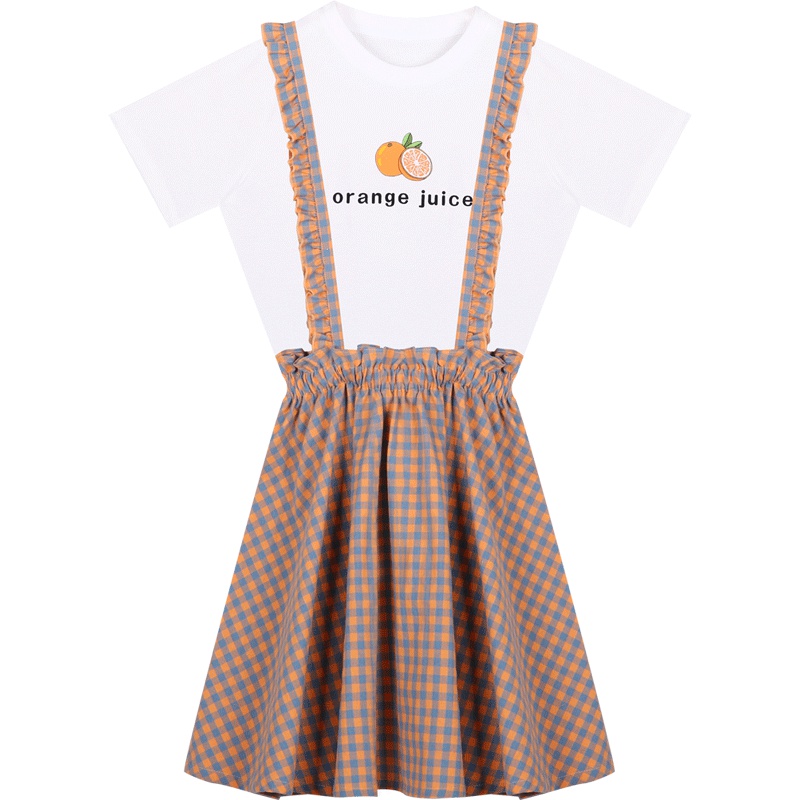 红背带裙套装洋气很仙学生甜美风两件套2019新款气质格子短裙夏