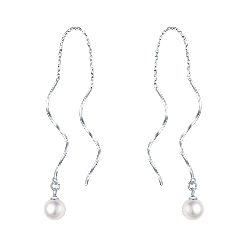DTOTO S925纯银耳钉女小清新时尚曲线波浪形耳钉长款百搭流苏耳环