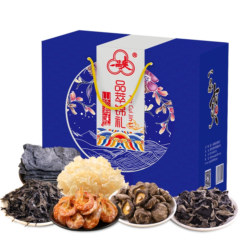 一品爽 品味大礼包A款 1030g 海带 黑木耳 银耳 紫菜 对虾干 香菇 端午送礼干货礼盒