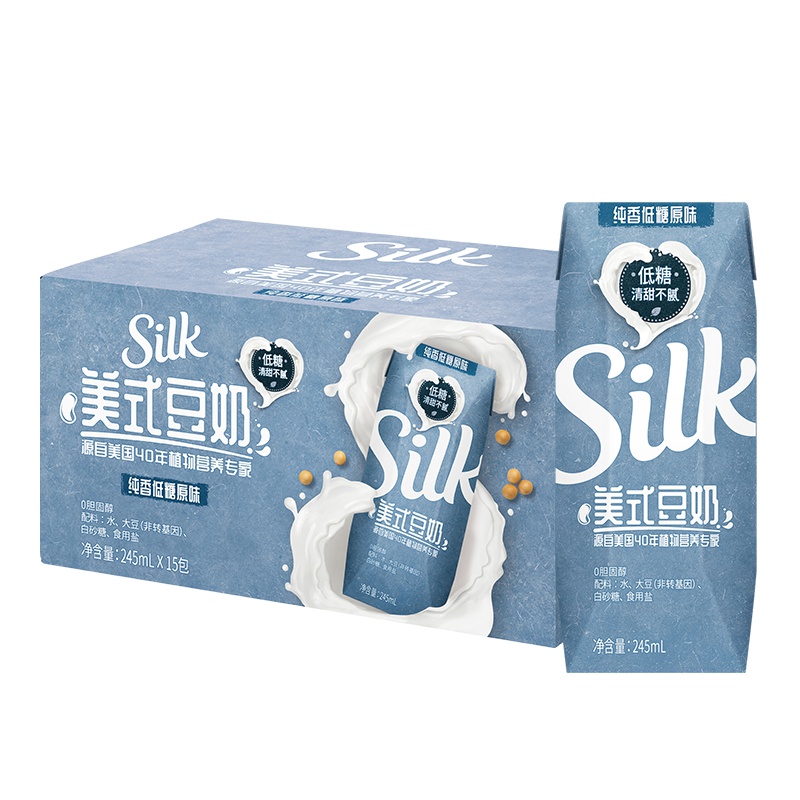 植朴磨坊美式豆奶低糖原味利乐钻245ml*15包(新老包装交替发货)