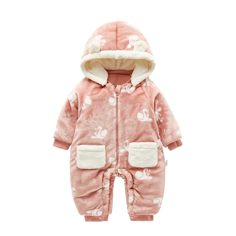 优简秋冬婴儿加厚连体衣新生儿衣服秋冬季外出服连帽保暖衣儿童棉服