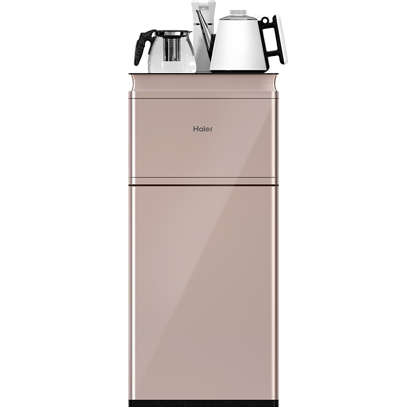 海尔Haier 饮水机柜式冷热型家用茶饮机 YD1688-CB卡其金 升级防烫水壶 冷热两用 上下双开门