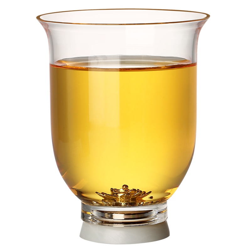 常生源 玻璃茶杯 个人杯品茗杯 999足银磁石花朵 磁石玉质防滑杯托 功夫茶具 珍品主人杯