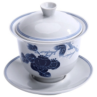 領藝 景德镇三才盖碗茶杯手绘手工家用陶瓷功夫茶具仿古青花 柿柿如意盖碗(含托)