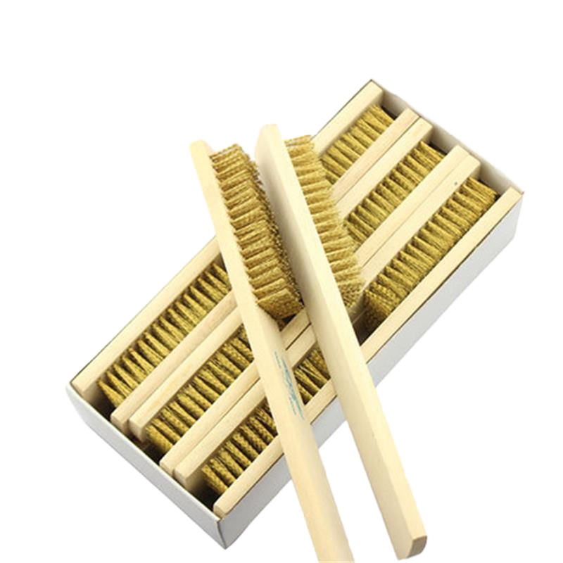 小海牛木柄文玩钢丝刷金刚菩提清理铜丝刷子文玩清洁不锈钢刷纯铜除锈污大号8*16排12把