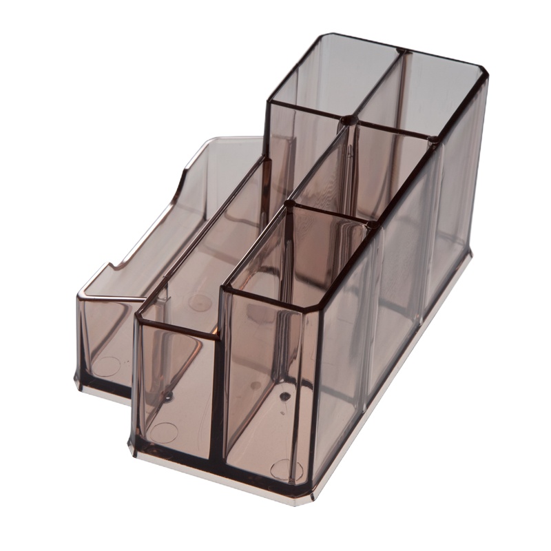 齐心B2248 笔座 方型办公笔筒 桌面笔插 名片收纳盒透明分类盒 笔筒