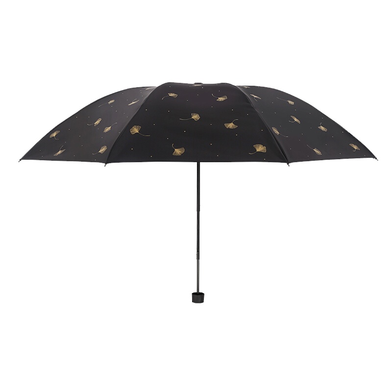 天堂伞 黑胶防晒三折晴雨伞太阳伞遮阳伞 银杏黑色1283