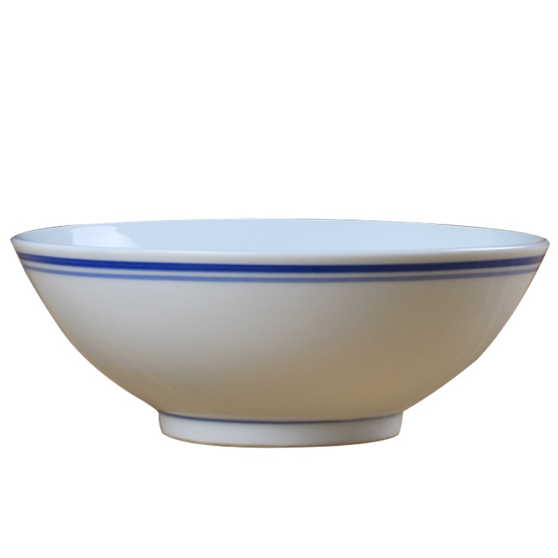 LICHEN 景德镇陶瓷蓝边碗 中白较厚釉下彩汤碗 8英寸大碗 微波炉适用 口径20.5厘米x高8厘米 一个