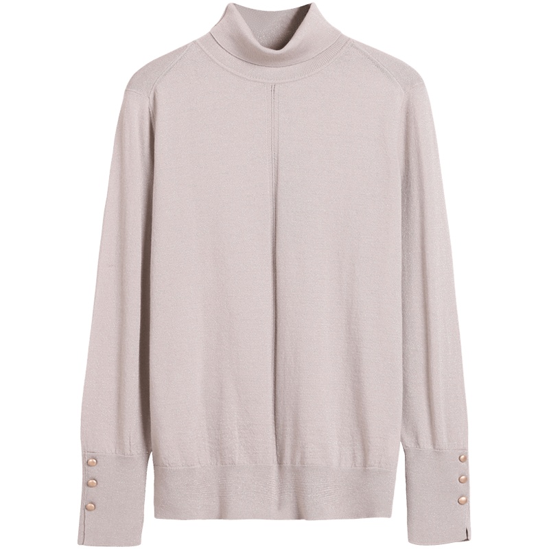 恒源祥羊毛衫女秋冬装亮丝洋气毛衣套头高领针织打底衫袖口开叉