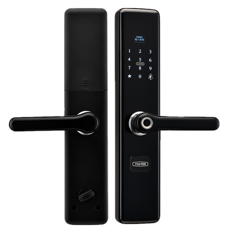 指纹锁家用防盗门智能密码锁磁卡感应远程大门电子门锁通用锁 黑色