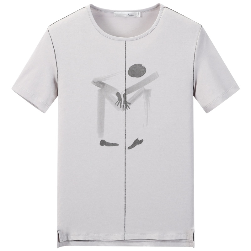 Artsdon/阿仕顿男装夏季修身棉质圆领短袖T恤时尚印花打底衫